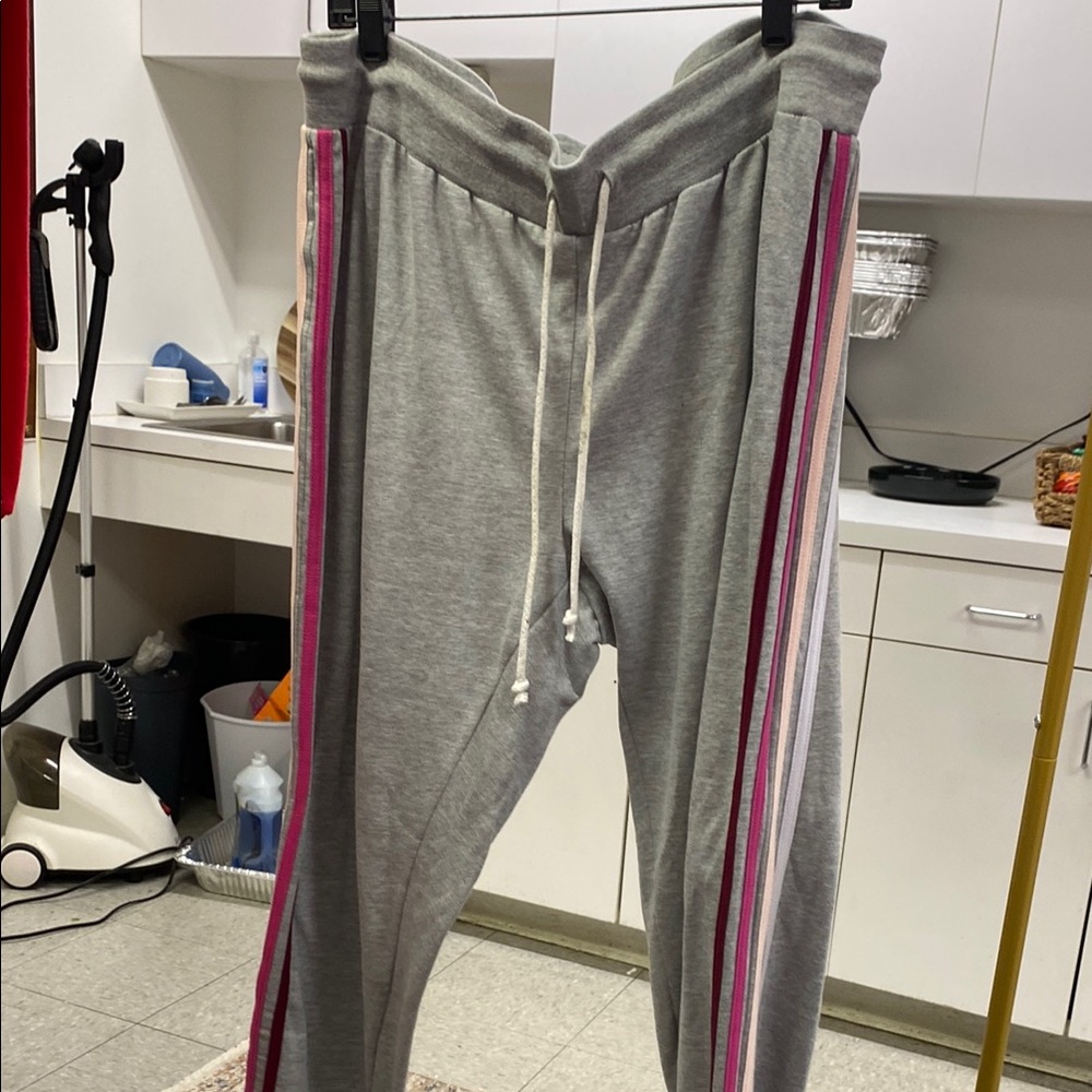 Gray Joggers with Pink Stripes